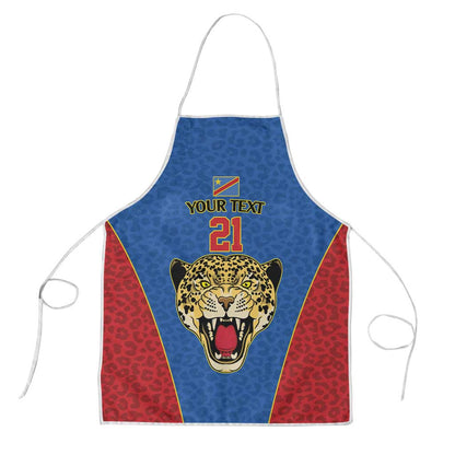 Africa DR Congo Football Custom Apron Blue Leopard Skin Pattern