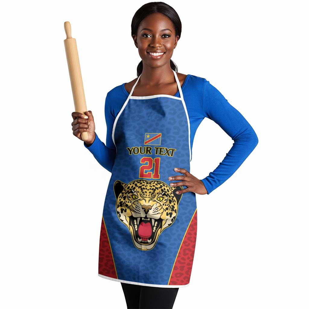 Africa DR Congo Football Custom Apron Blue Leopard Skin Pattern