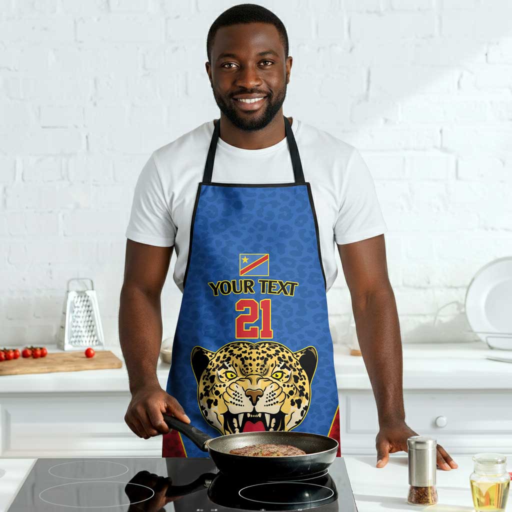 Africa DR Congo Football Custom Apron Blue Leopard Skin Pattern