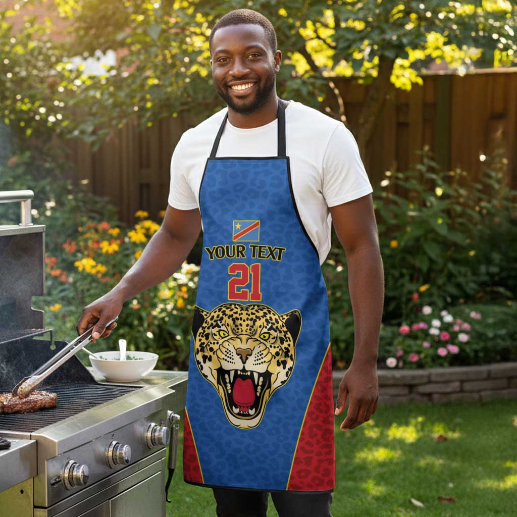 Africa DR Congo Football Custom Apron Blue Leopard Skin Pattern
