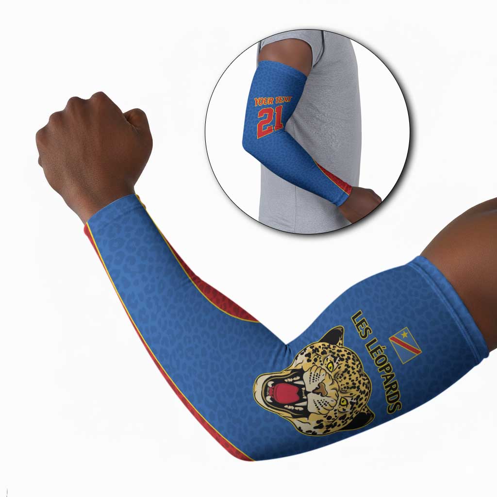 Africa DR Congo Football Custom Arm Sleeves Blue Leopard Skin Pattern