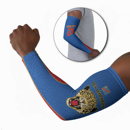 Africa DR Congo Football Custom Arm Sleeves Blue Leopard Skin Pattern