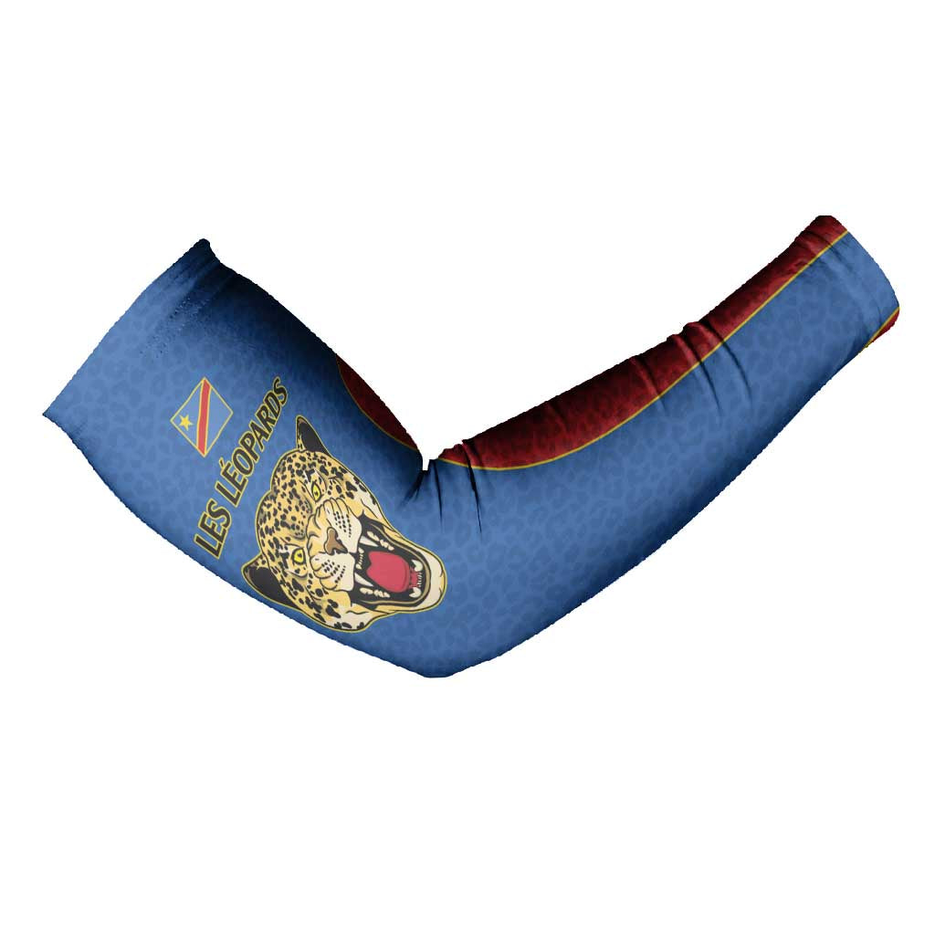 Africa DR Congo Football Custom Arm Sleeves Blue Leopard Skin Pattern