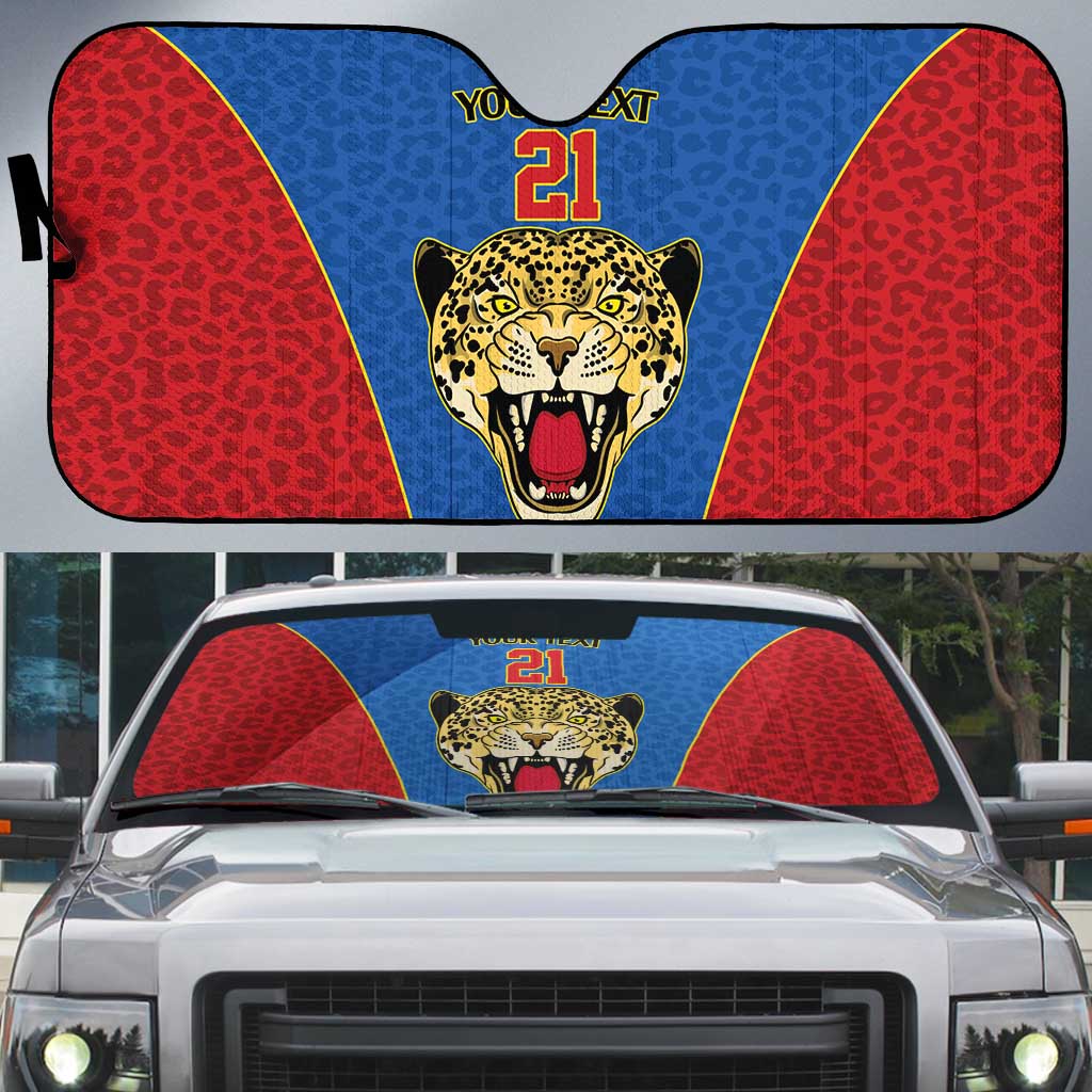 Africa DR Congo Football Custom Auto Sun Shade Blue Leopard Skin Pattern