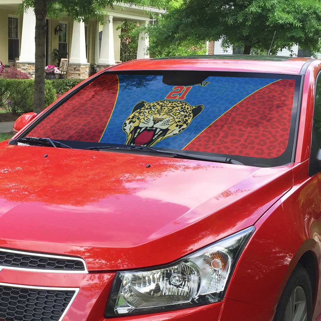 Africa DR Congo Football Custom Auto Sun Shade Blue Leopard Skin Pattern