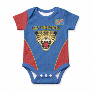 Africa DR Congo Football Custom Baby Onesie Blue Leopard Skin Pattern