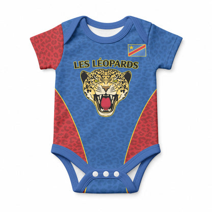 Africa DR Congo Football Custom Baby Onesie Blue Leopard Skin Pattern