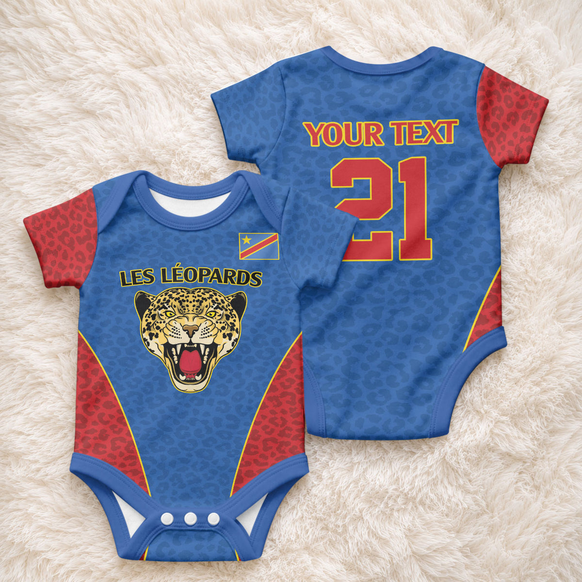 Africa DR Congo Football Custom Baby Onesie Blue Leopard Skin Pattern