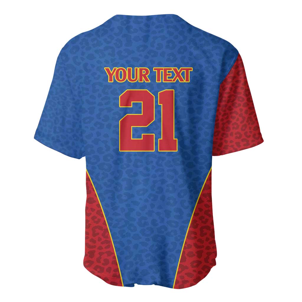 Africa DR Congo Football Custom Baseball Jersey Blue Leopard Skin Pattern - African Pride
