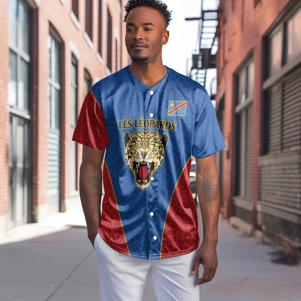Africa DR Congo Football Custom Baseball Jersey Blue Leopard Skin Pattern - African Pride