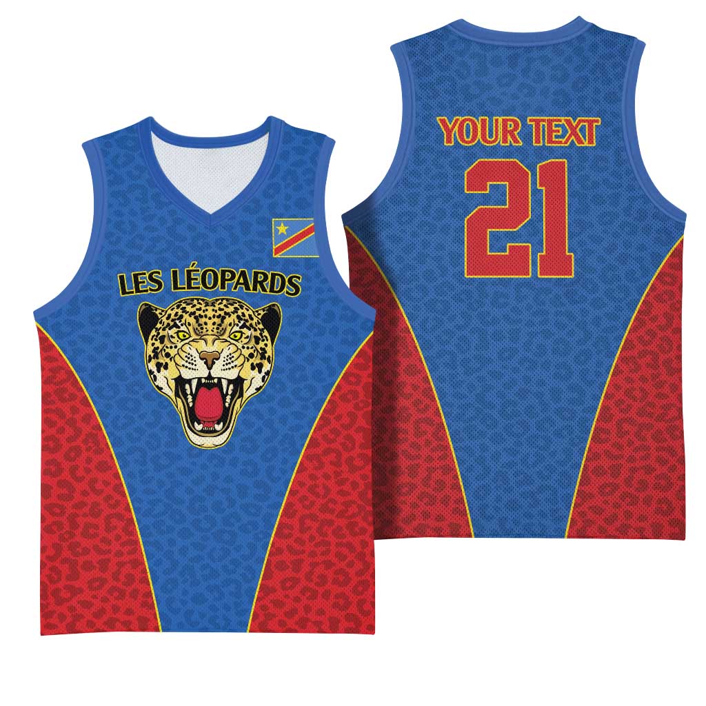 Africa DR Congo Football Custom Basketball Jersey Blue Leopard Skin Pattern LT9