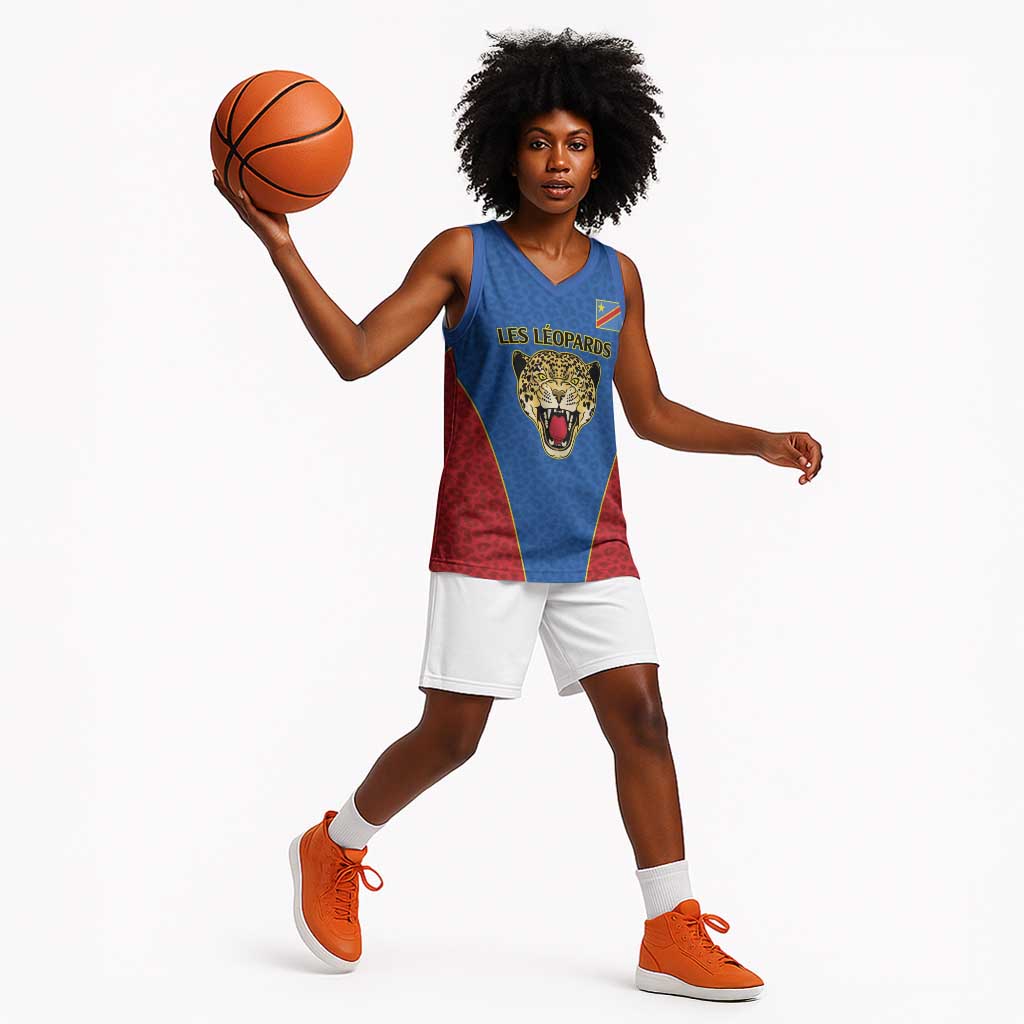 Africa DR Congo Football Custom Basketball Jersey Blue Leopard Skin Pattern LT9