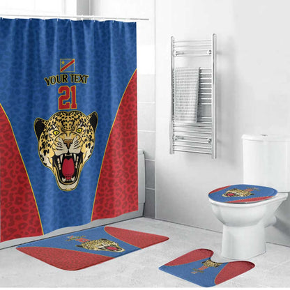 Africa DR Congo Football Custom Bathroom Set Blue Leopard Skin Pattern