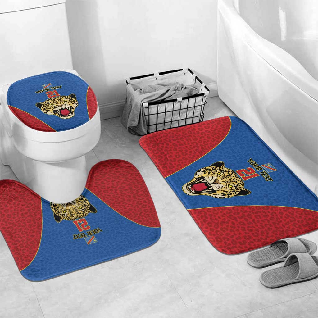 Africa DR Congo Football Custom Bathroom Set Blue Leopard Skin Pattern