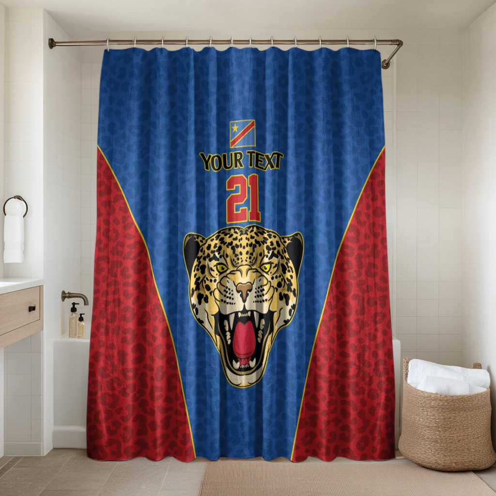 Africa DR Congo Football Custom Bathroom Set Blue Leopard Skin Pattern