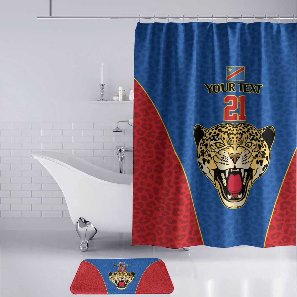 Africa DR Congo Football Custom Bathroom Set Blue Leopard Skin Pattern