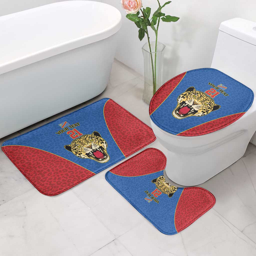 Africa DR Congo Football Custom Bathroom Set Blue Leopard Skin Pattern