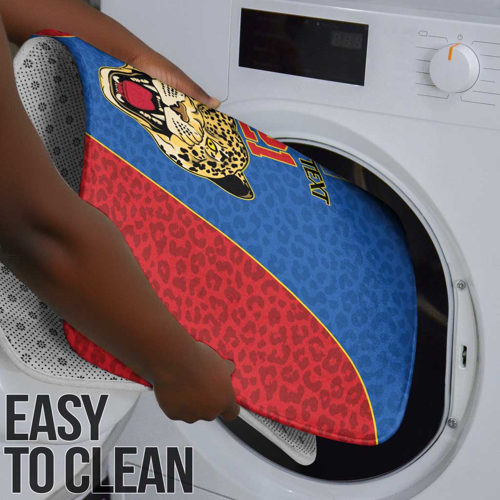 Africa DR Congo Football Custom Bathroom Set Blue Leopard Skin Pattern