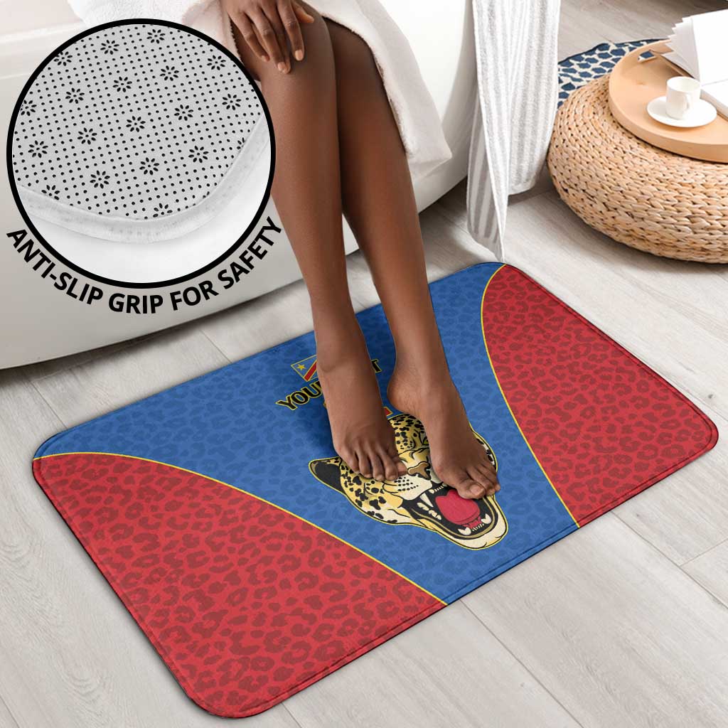 Africa DR Congo Football Custom Bathroom Set Blue Leopard Skin Pattern