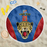 Africa DR Congo Football Custom Beach Blanket Blue Leopard Skin Pattern - African Pride