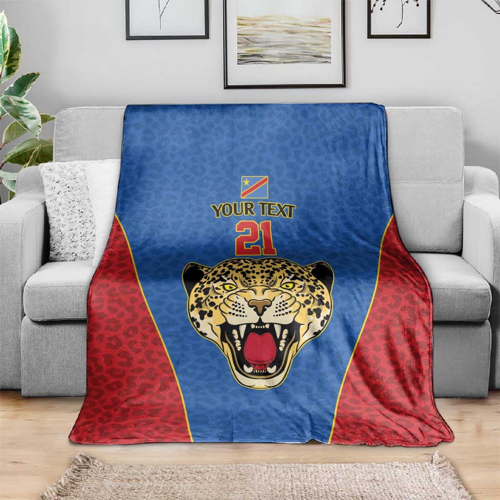 Africa DR Congo Football Custom Blanket Blue Leopard Skin Pattern - African Pride