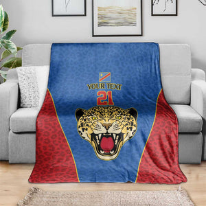 Africa DR Congo Football Custom Blanket Blue Leopard Skin Pattern - African Pride