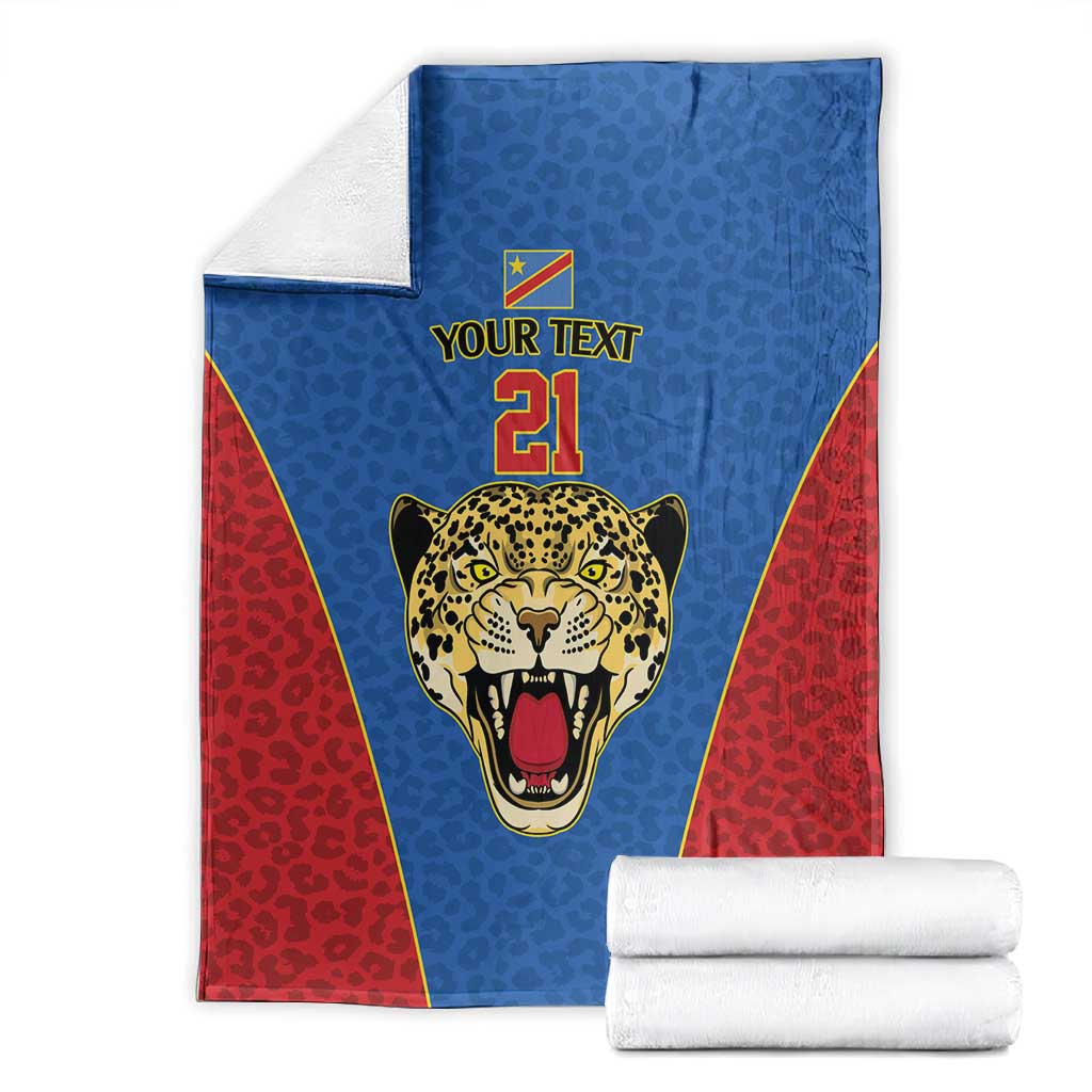 Africa DR Congo Football Custom Blanket Blue Leopard Skin Pattern - African Pride