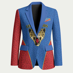 Africa DR Congo Football Custom Blazer Blue Leopard Skin Pattern