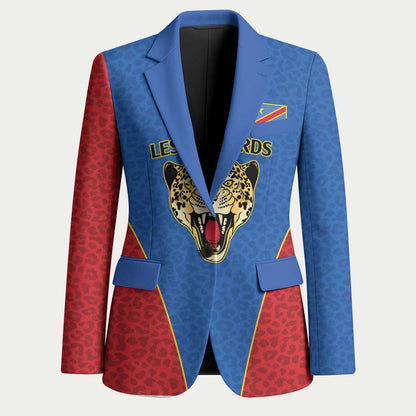 Africa DR Congo Football Custom Blazer Blue Leopard Skin Pattern