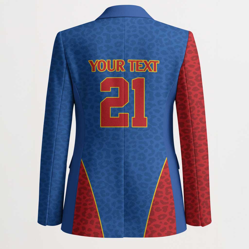 Africa DR Congo Football Custom Blazer Blue Leopard Skin Pattern