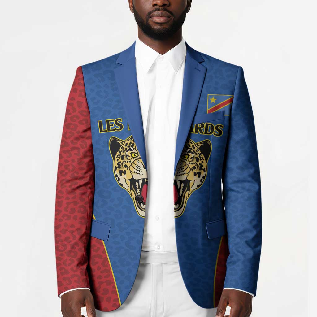 Africa DR Congo Football Custom Blazer Blue Leopard Skin Pattern