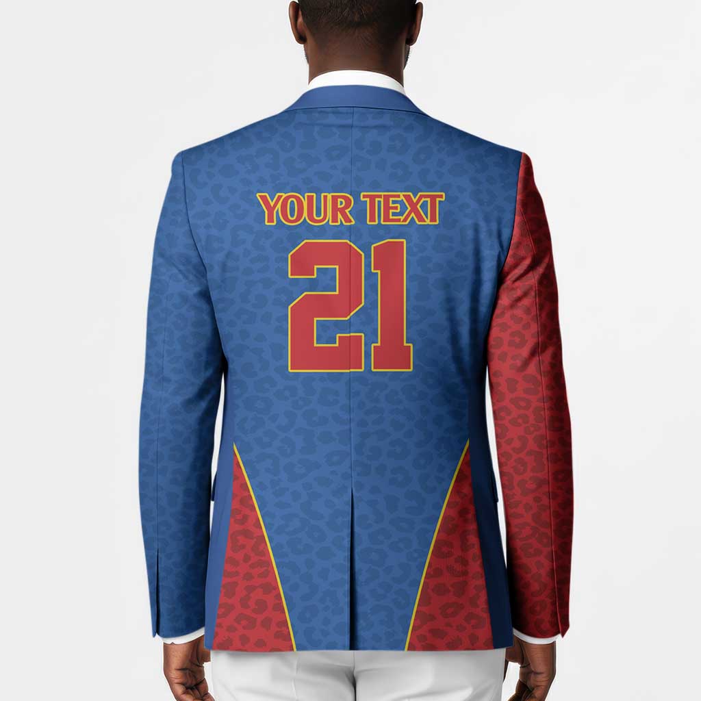 Africa DR Congo Football Custom Blazer Blue Leopard Skin Pattern