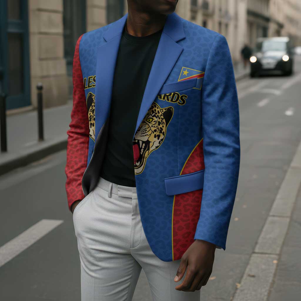 Africa DR Congo Football Custom Blazer Blue Leopard Skin Pattern