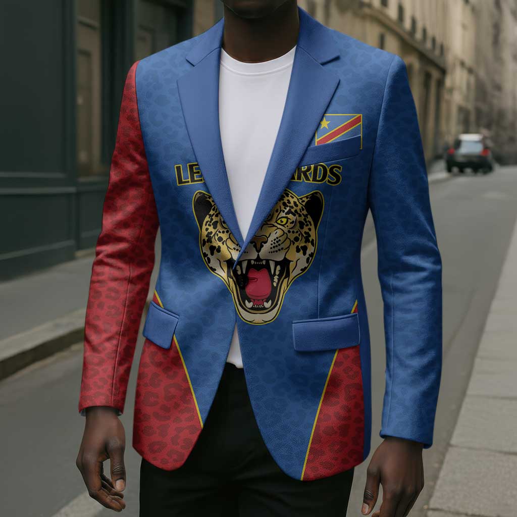 Africa DR Congo Football Custom Blazer Blue Leopard Skin Pattern