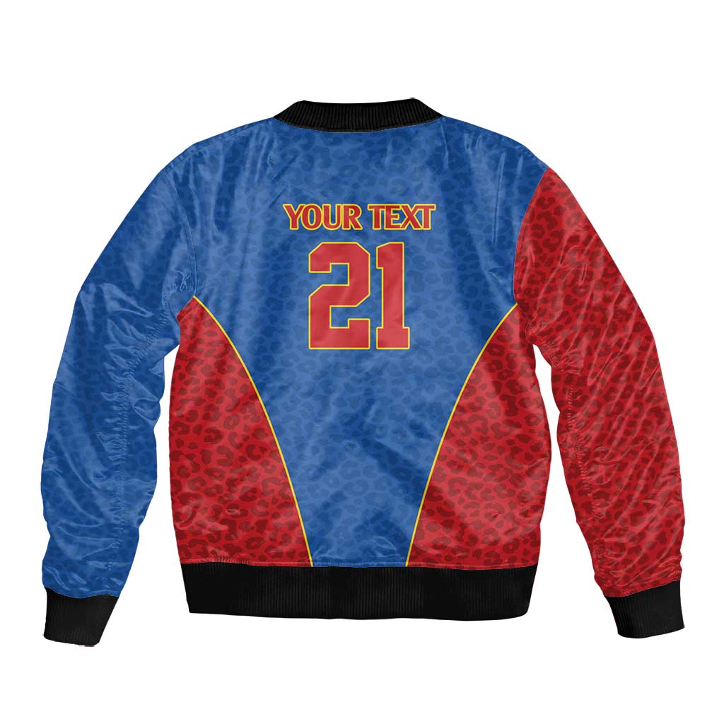 Africa DR Congo Football Custom Bomber Jacket Blue Leopard Skin Pattern - African Pride