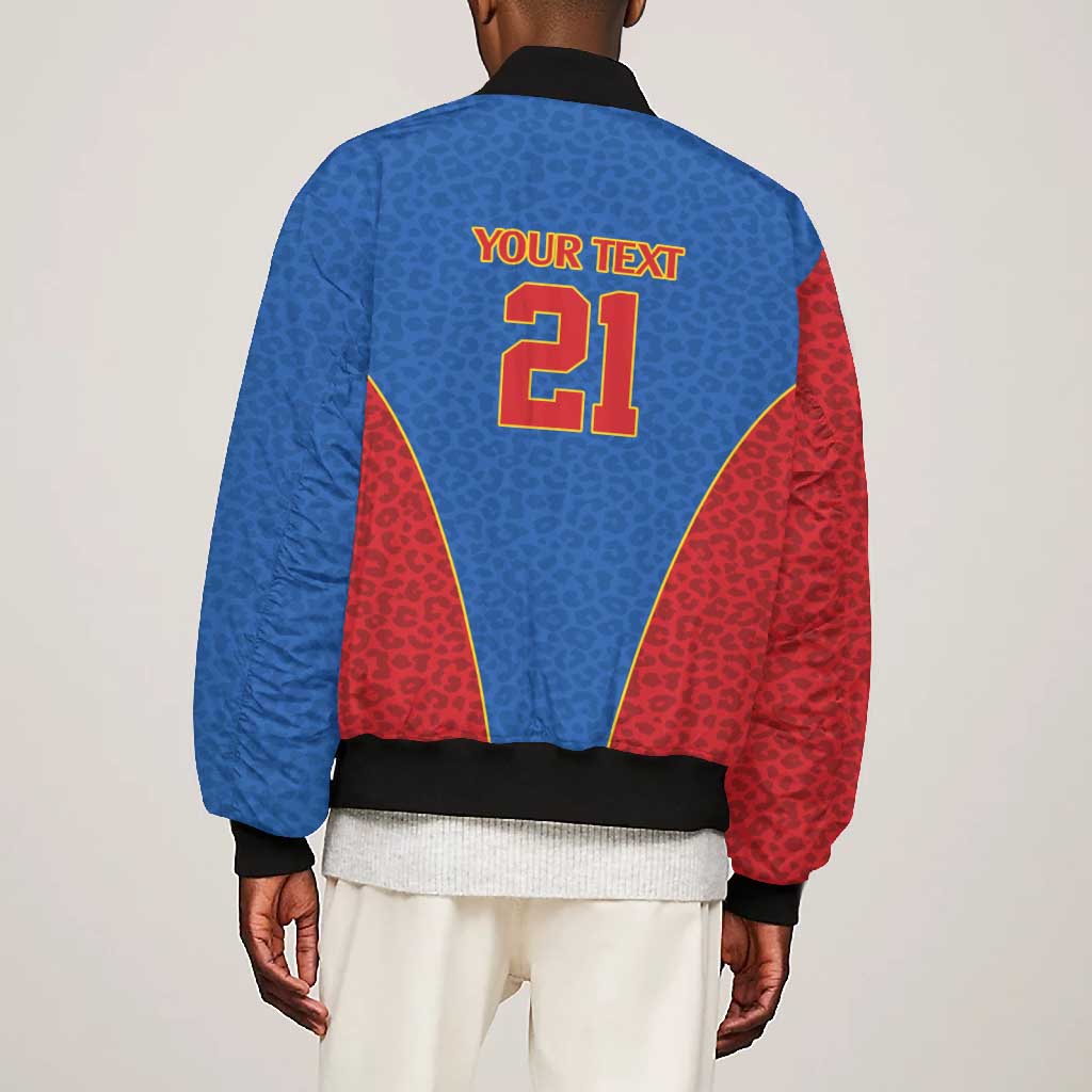 Africa DR Congo Football Custom Bomber Jacket Blue Leopard Skin Pattern - African Pride