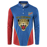 Africa DR Congo Football Custom Button Sweatshirt Blue Leopard Skin Pattern