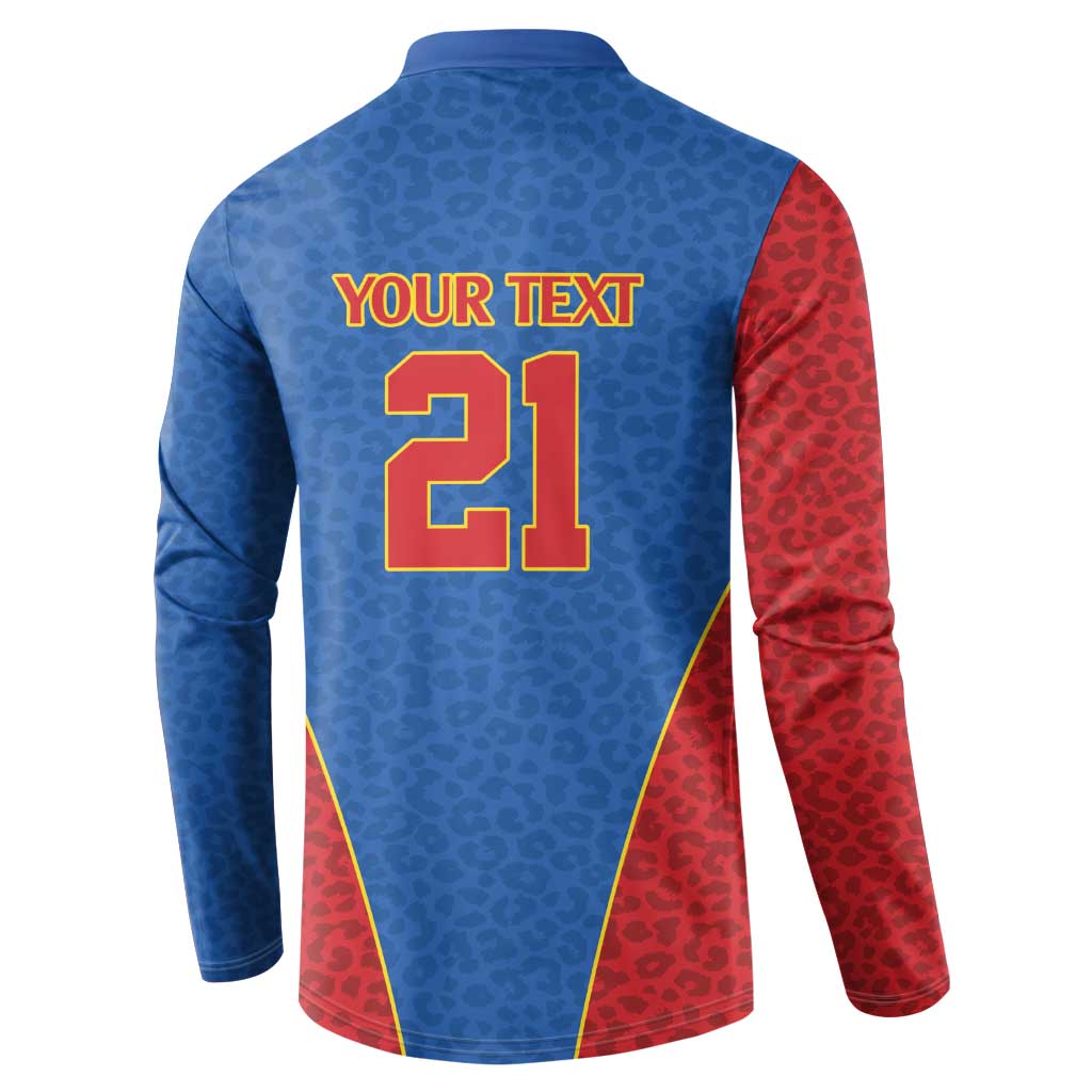 Africa DR Congo Football Custom Button Sweatshirt Blue Leopard Skin Pattern