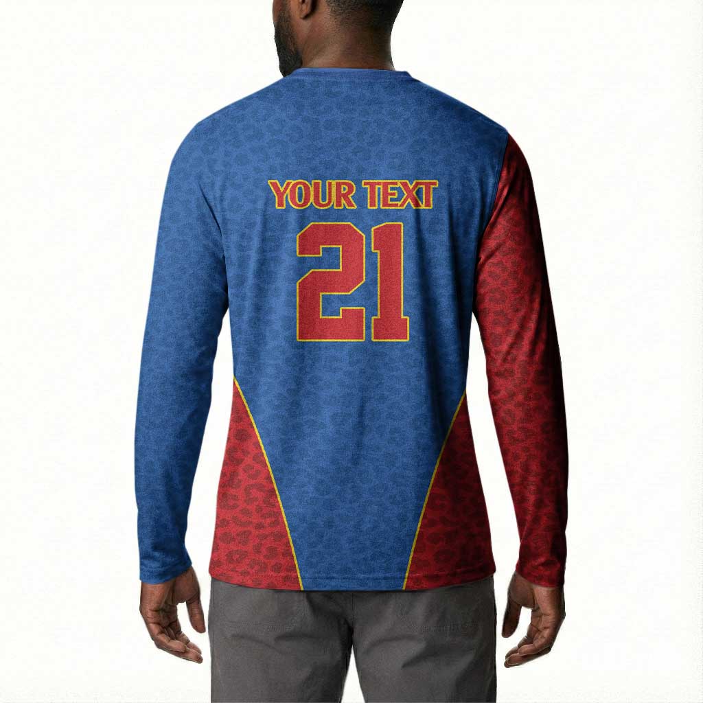 Africa DR Congo Football Custom Button Sweatshirt Blue Leopard Skin Pattern