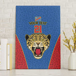 Africa DR Congo Football Custom Canvas Wall Art Blue Leopard Skin Pattern - African Pride