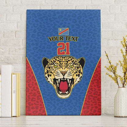 Africa DR Congo Football Custom Canvas Wall Art Blue Leopard Skin Pattern - African Pride