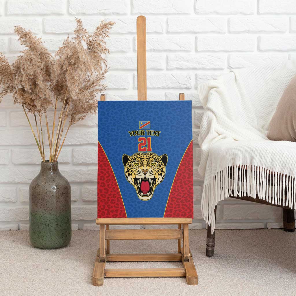 Africa DR Congo Football Custom Canvas Wall Art Blue Leopard Skin Pattern - African Pride