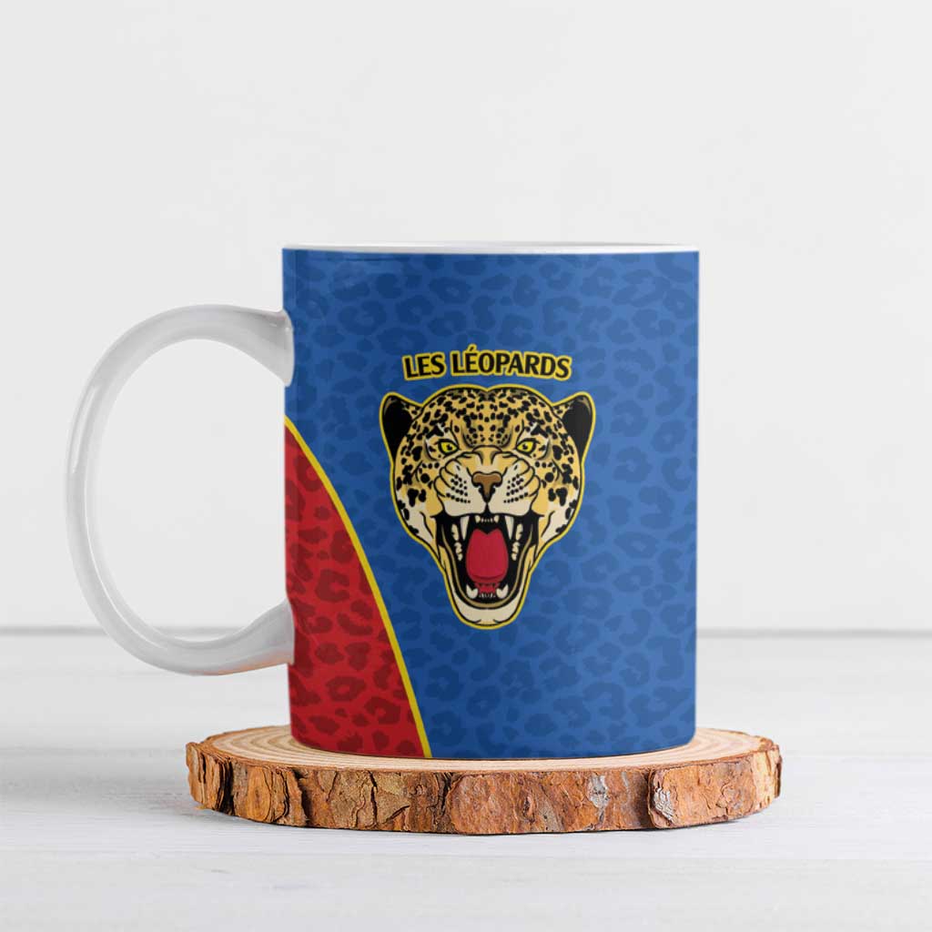 Africa DR Congo Football Custom Ceramic Mug Blue Leopard Skin Pattern