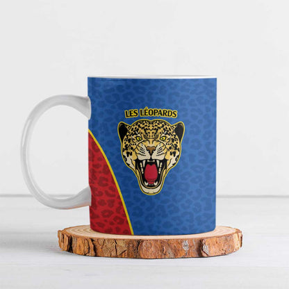 Africa DR Congo Football Custom Ceramic Mug Blue Leopard Skin Pattern