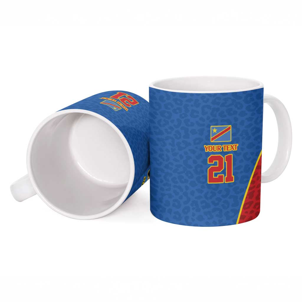 Africa DR Congo Football Custom Ceramic Mug Blue Leopard Skin Pattern