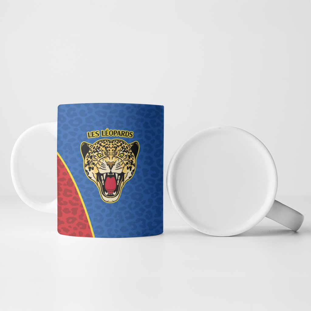 Africa DR Congo Football Custom Ceramic Mug Blue Leopard Skin Pattern