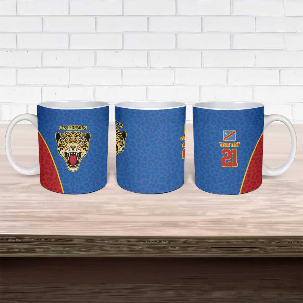 Africa DR Congo Football Custom Ceramic Mug Blue Leopard Skin Pattern