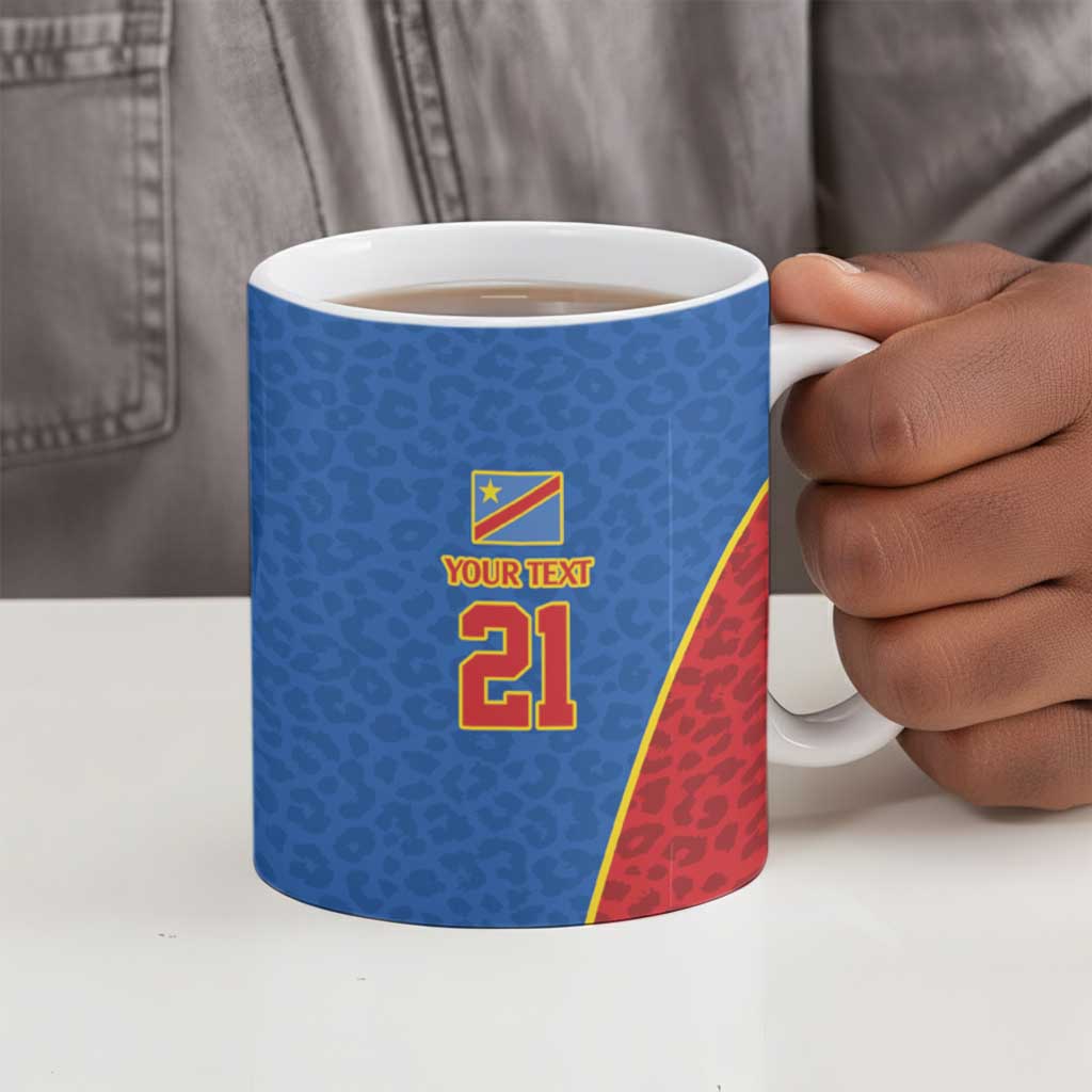 Africa DR Congo Football Custom Ceramic Mug Blue Leopard Skin Pattern