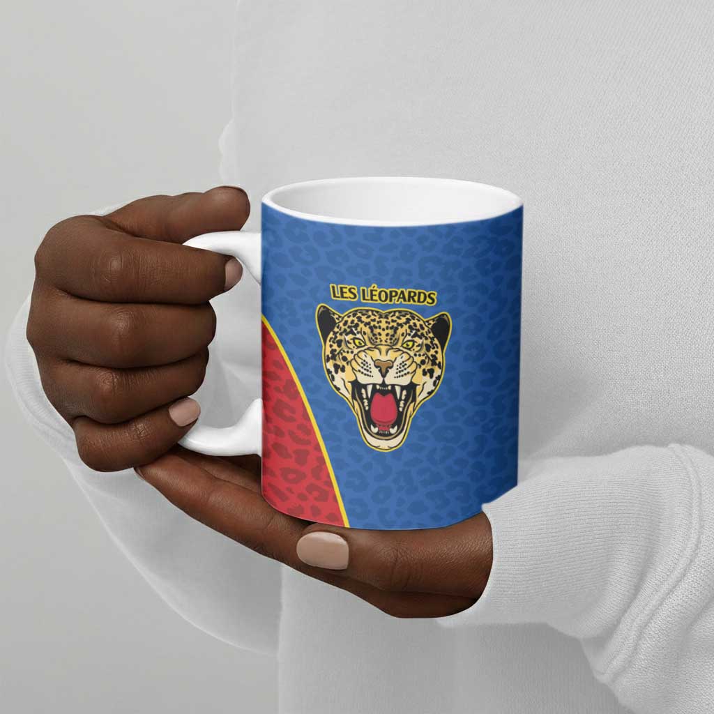 Africa DR Congo Football Custom Ceramic Mug Blue Leopard Skin Pattern