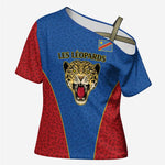 Africa DR Congo Football Custom Cross Shoulder Shirt Blue Leopard Skin Pattern
